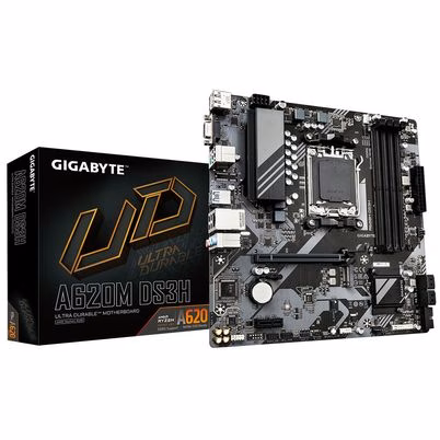 Tarjeta Madre Gigabyte A620M DS3H Micro-ATX con Soporte para AMD Ryzen 7000, Memoria DDR5 hasta 192GB y Conectividad Gigabit Ethernet en Color Gris